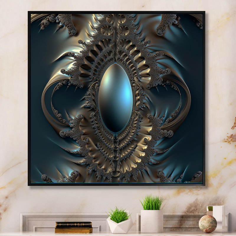 Turquoise fractale excellence II - reproduction sur toile, H 24 po x l 24 po x P 1 po, Toile avec cadre flottant noir