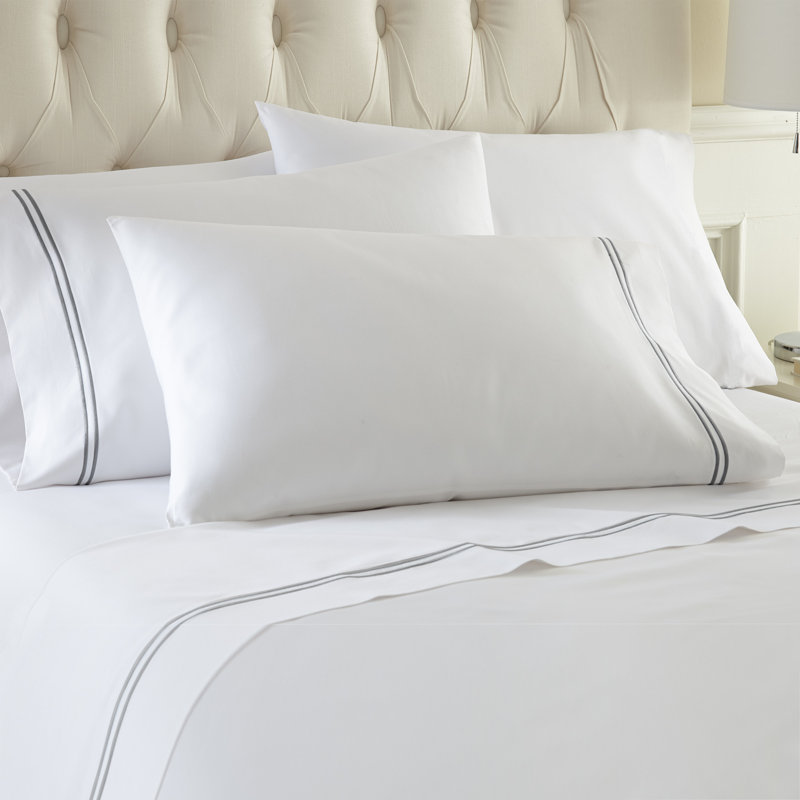 1000 Thread Count Sheet Set, Queen Sheet Set + Fitted Sheet + 2 Pillowcase, White / Dove