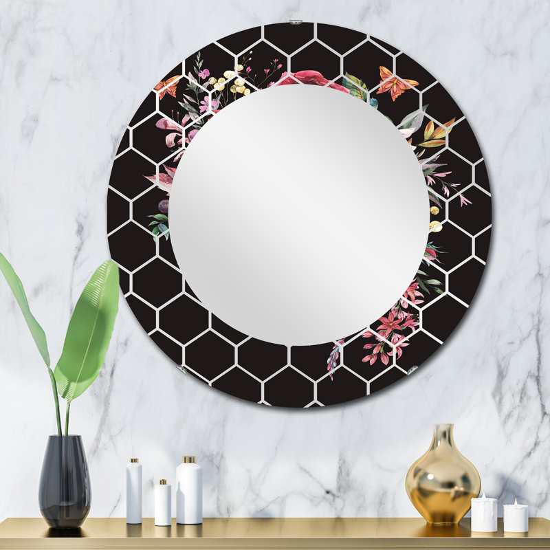 Sculpture grecque rétro avec fleurs séchées - miroir mural traditionnel, 32 po x 32 po