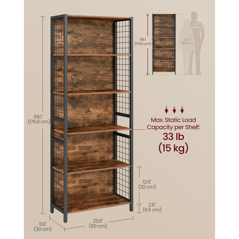 175.6cm H Steel Etagere Bookcase, (6 Shelves) 175.6"H x 60"W x 23.8"D