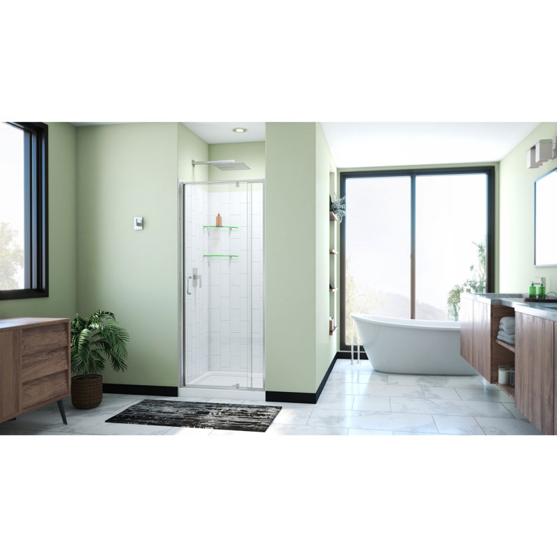 Enceinte de baignoire carrée semi-sans cadre l 32 po x P 32 po x H 78 po Flex avec panneau fixe et base inclus, Nickel brossé