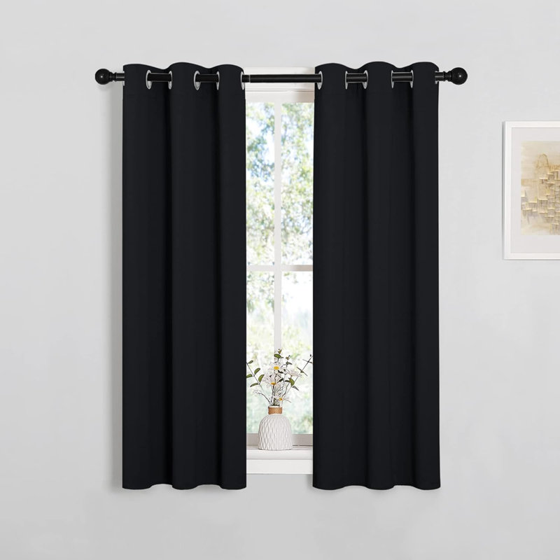 Room Darkening Short Curtain Panels For Small Window, 2 Panels, Thermal Insulated Grommet Room Darkening Draperies/Drapes For Window