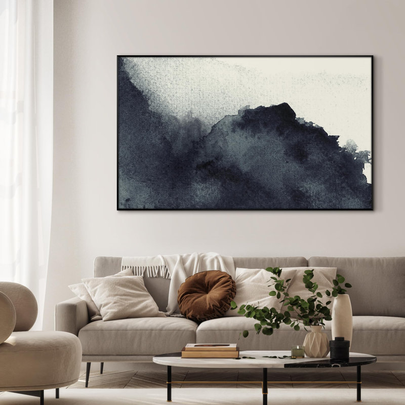 Moody abstrait noir et blanc sur toile d'inspiration aquarelle, impression sur toile encadrée (assemblage de cadre requis)