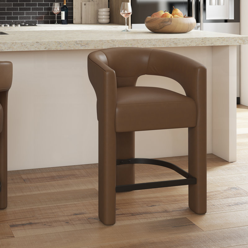 Upholstered Counter Height Stool, Brown Leather