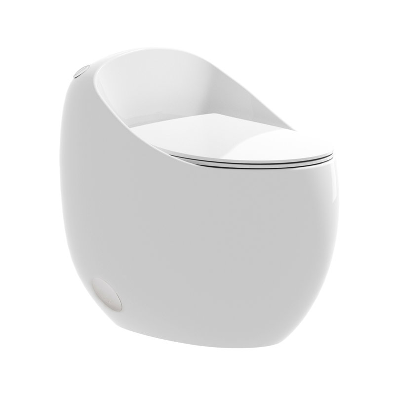 Toilette pour salle de bain en forme d'œuf blanc brillant - 1,28 chasse simple, surface de décoloration, céramique