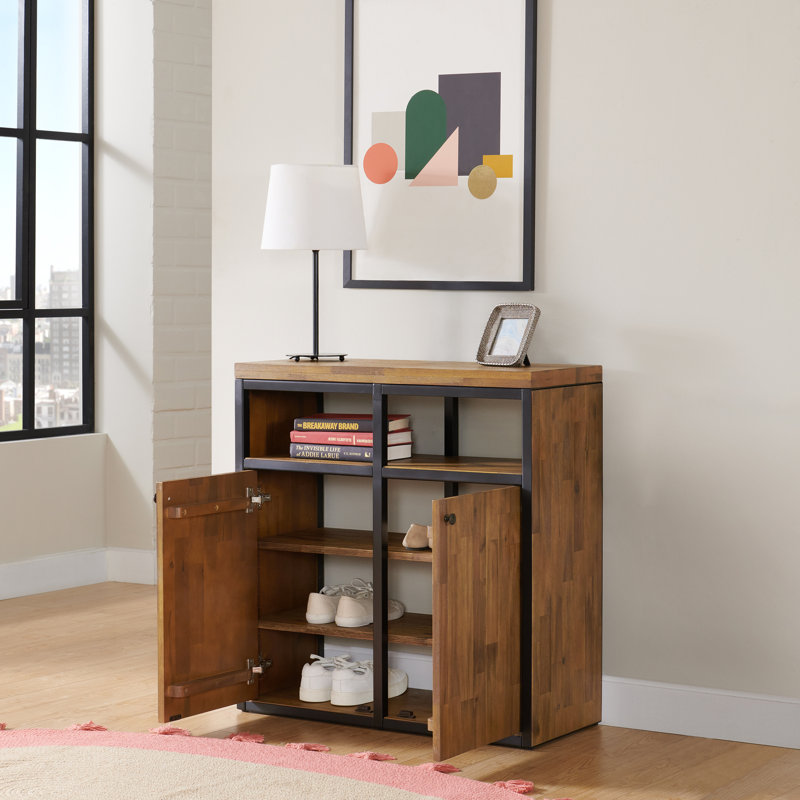 Lloyd 31" Wide Rustic Industrial Metal Frame Shoe Storage Cabinet