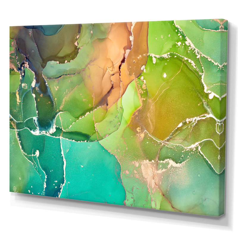 Marbre abstrait vert et turquoise - reproduction sur toile, Toile tendue, H 40 po x l 60 po