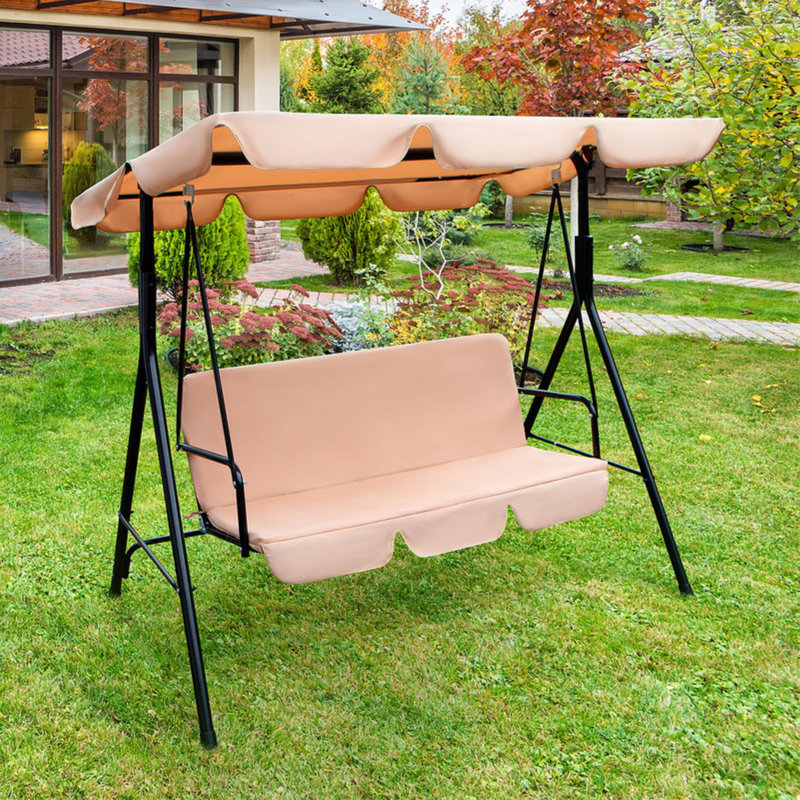 65" Metal Swing Chair, Beige