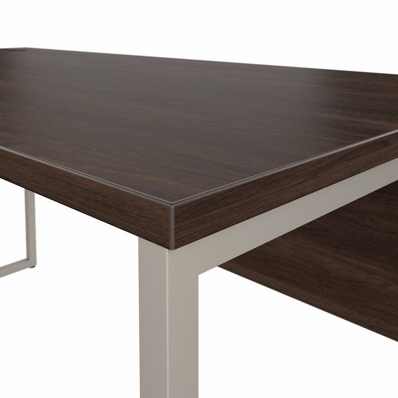 Ensemble de bureau d'ordinateur hybride en L en noyer noir réversible, Brun