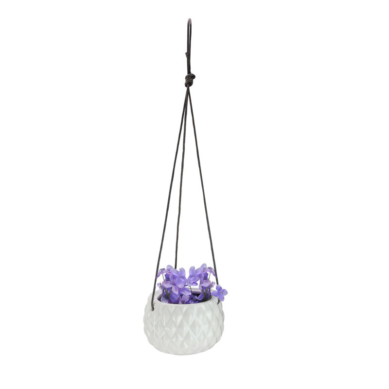 Pot de fleurs d'extérieur rond à facettes 3,25 "blanc et brun ivoire