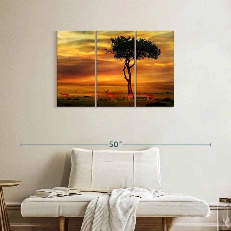 African Impalas At Sunset, 24" H x 38" W