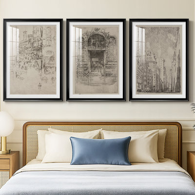 Vintage Sketch LXXX  -Custom Framed  Premium Print W Matt - 3 Pieces