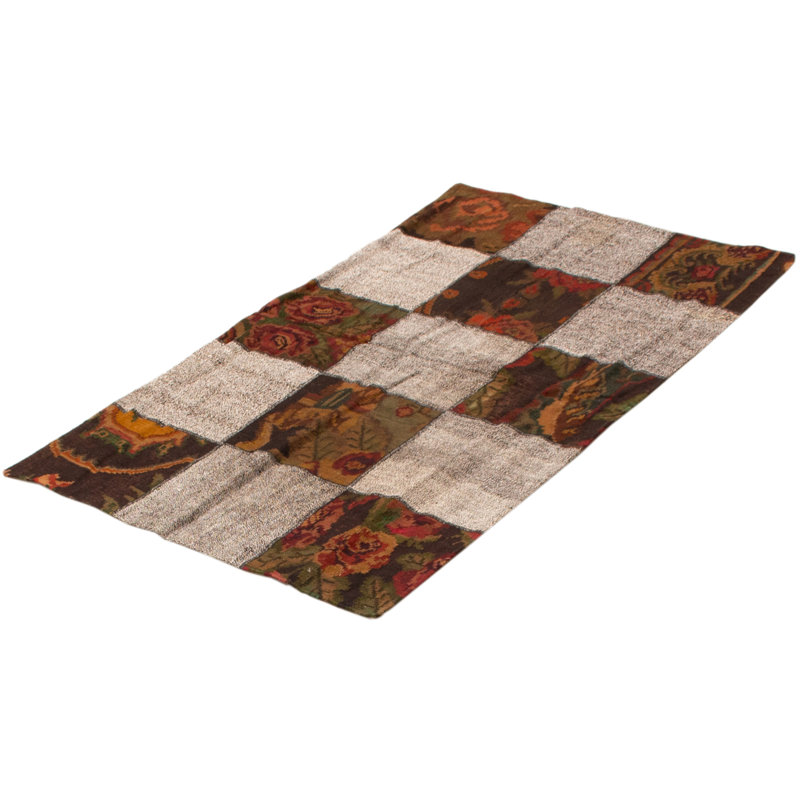 Tapis unique en laine noué à la main de 3 pi 10 po x 6 pi 5 po rouge / noir / taupe Evajane