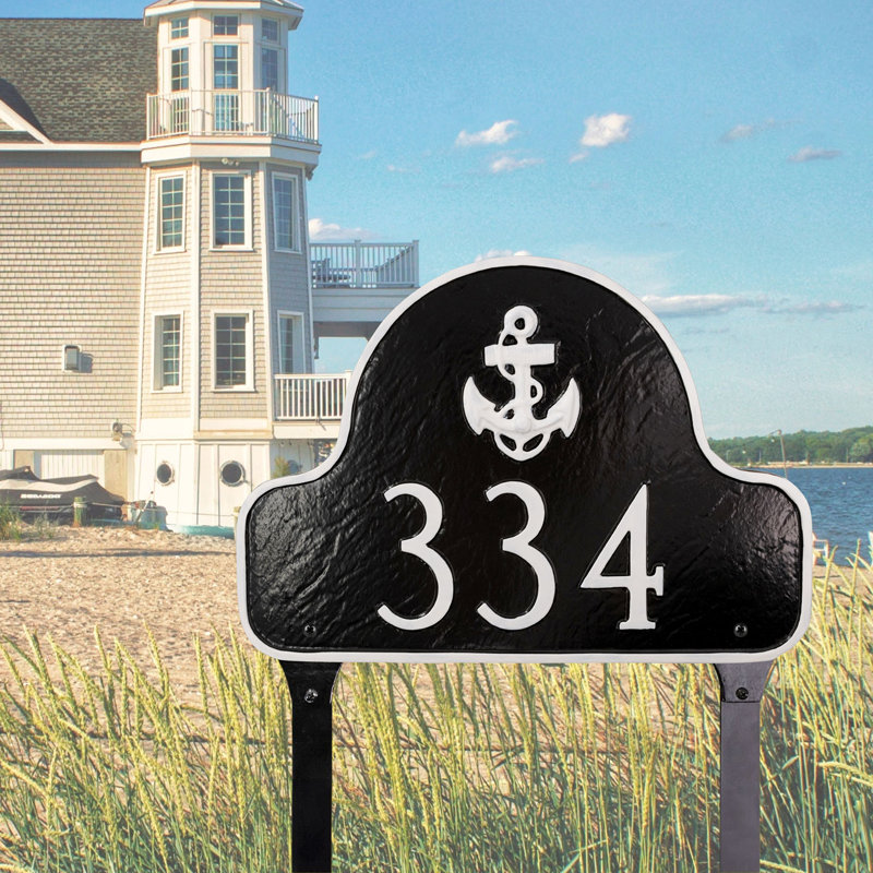 Anchor Arch Address Sign Plaque with Lawn Stakes, Yes, Black/Gold
