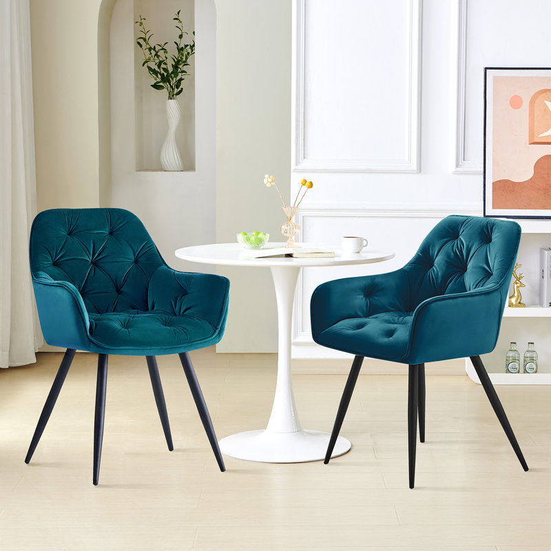Modern Velvet/Linen Upholstered Dining Chair With Arm, Teal Velvet
