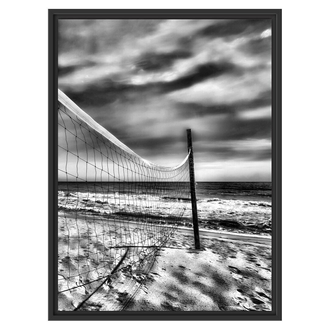 Gerahmtes Wandbild Volleyballnetz am Strand