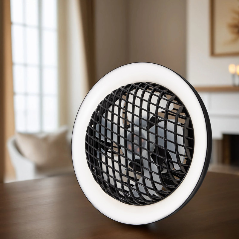 Rechargeable 3 Speed Desk Fan With LED Dimmable Ring Light By, Matte Black