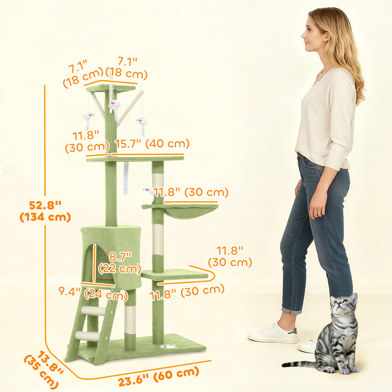 Tour pour arbre à chat 53 "avec condo, grand centre d'activités pour chaton, vert, Vert