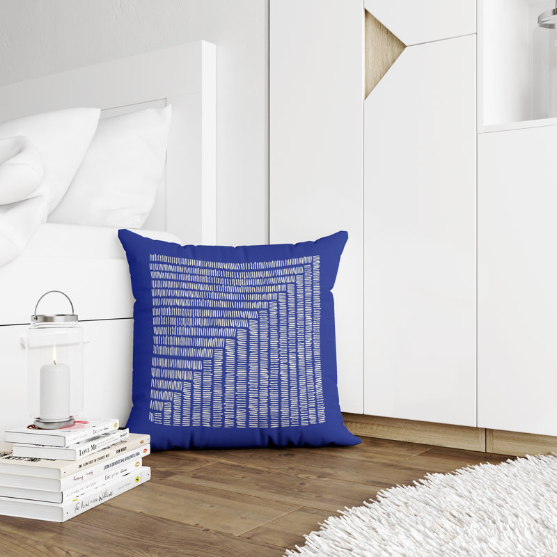 Jeté carré en polyester intérieur / extérieur, L 15 po x H 15 po, Bleu marine