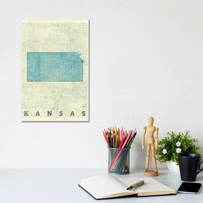 Kansas Map by Hubert Roguski - Wrapped Canvas Print