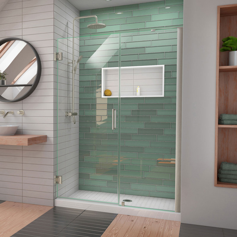 DreamLine Unidoor-LS 47 - 48 inch W x 72 inch H Frameless Hinged Shower Door in Brushed Nickel, Brushed Nickel, 48"