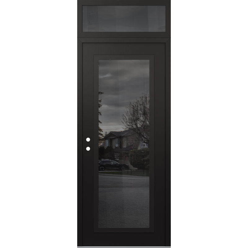 Porte d'entrée avant pré-suspendue Panel1 panneau noir acier / noir avec traverse, Droite, Miroitant