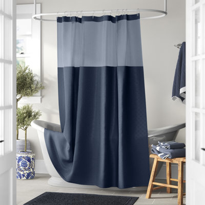 Docia Modern Waffle Weave Shower Curtain for Bathroom With Mesh Top Window Shower Curtain With Liner Sets