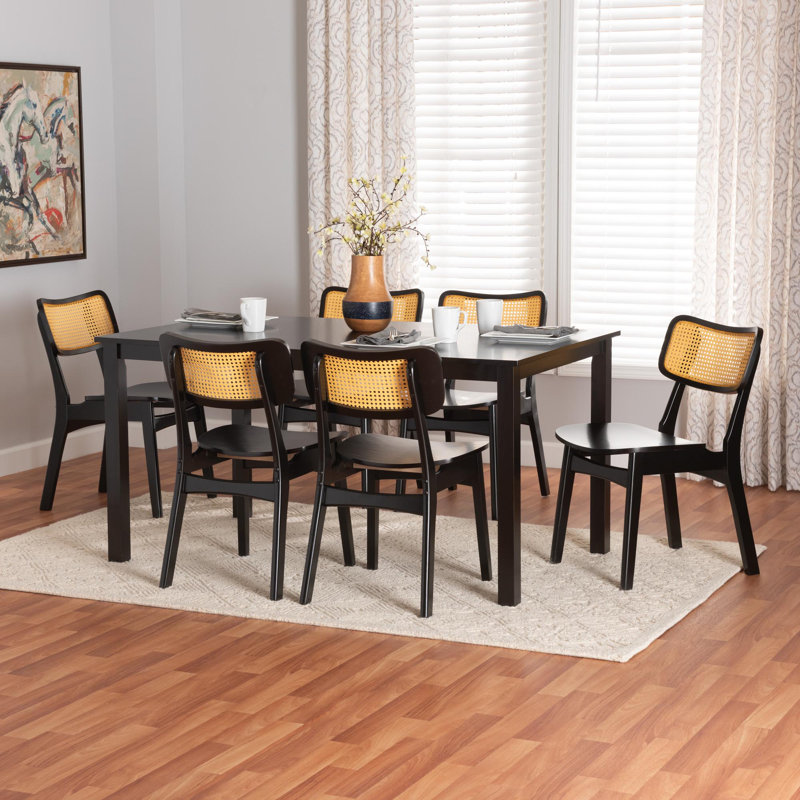 Kells 6 - Person Four Leg Dining Set, Dark Brown, Dark Brown/Yellow