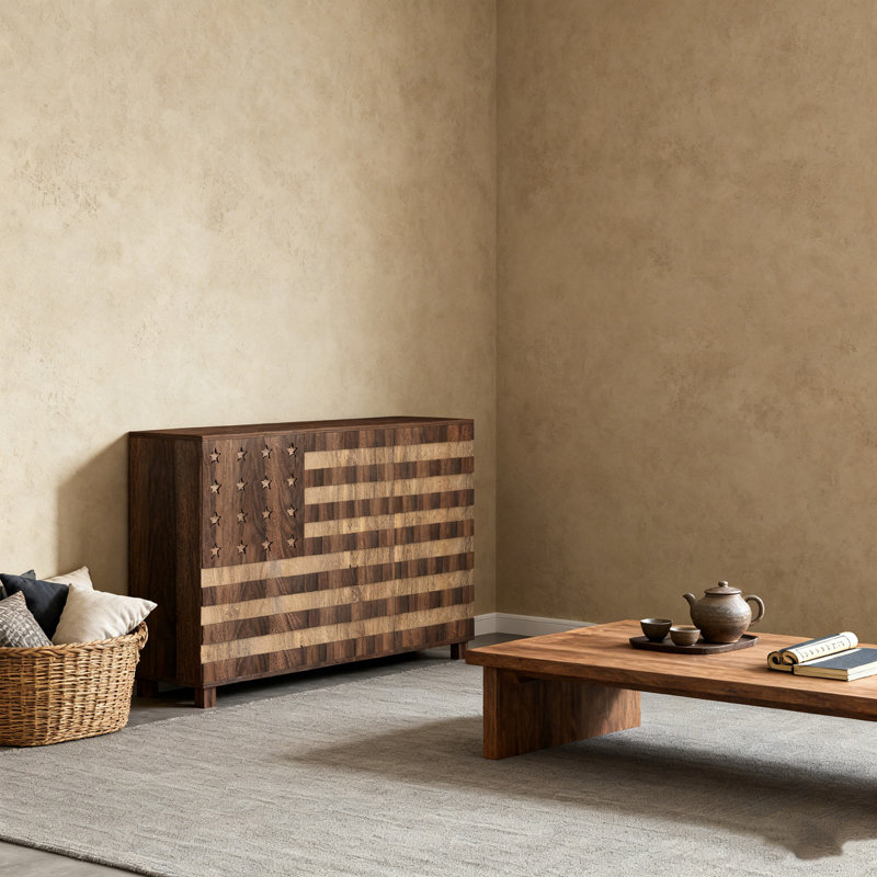 Wooden Accent Cabinet With 2 Drawers And 3 Doors, Walnut