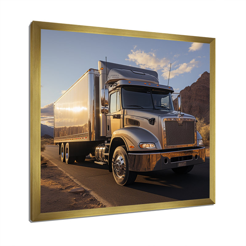 Route 66, livraison de camion sur toile, H 30 po x l 30 po x P 1 po, Cadre doré simple