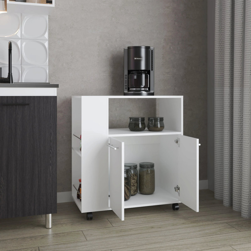 Kitchen Cart With Microwave Shelf And Open Storage, White