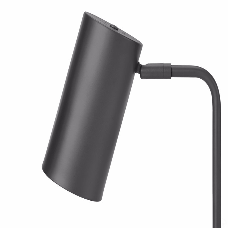 Éclairage, H 18 po, lampe de table, port USB inclus, métal gris, abat-jour gris, moderne