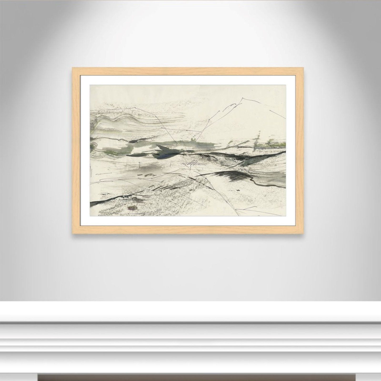 Green Sketches Print by PI Studio, White, 31" H x 43" W x 1.25" D, Natural Cube Picture Framed