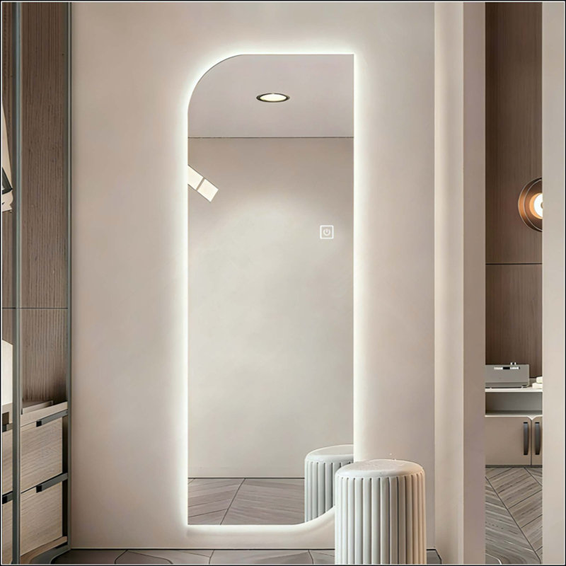 LED Full Length Wall Mirror, Irregular Shape Design,Dimmable Lighting, 5Mm Copper-Free Glass, Hardwired Or Plug-In, For Entryway, Bedroom & Salon