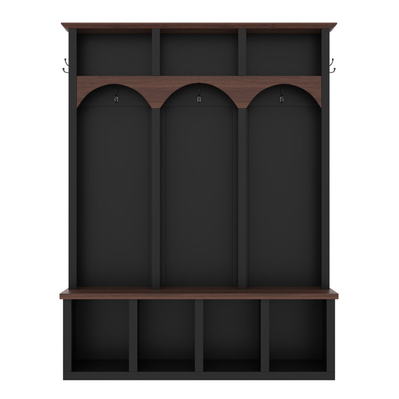 Farmhouse Wooden Style Hall Tree with Arched Design, Black