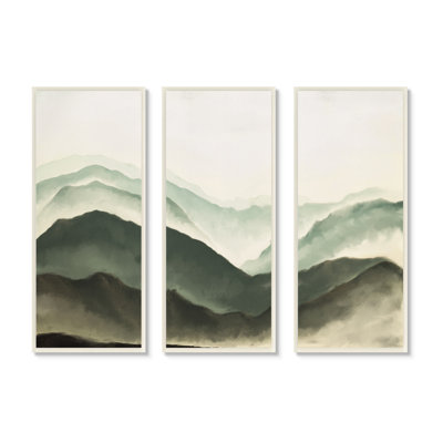 Foggy Mountains, peinture à l'aquarelle douce au pinceau, 3 pièces JJ Design House LLC