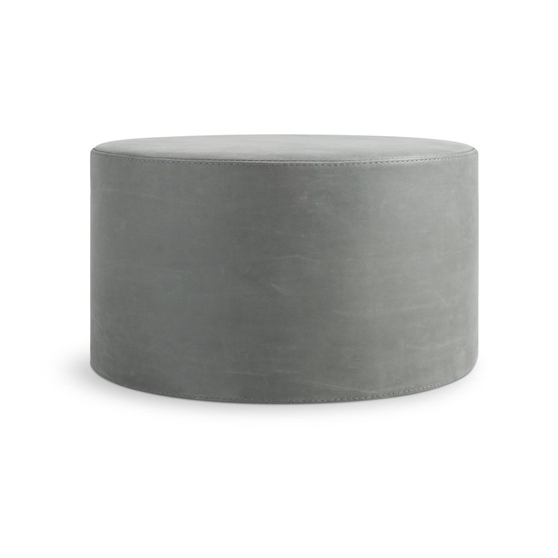 Bumper Round Ottoman, Breezy Blue Genuine Leather