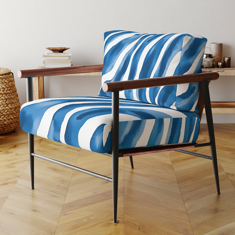 Chaise à accoudoirs rembourrée Zebra, Noir, noir, noir, noir, Bleu marine/blanc