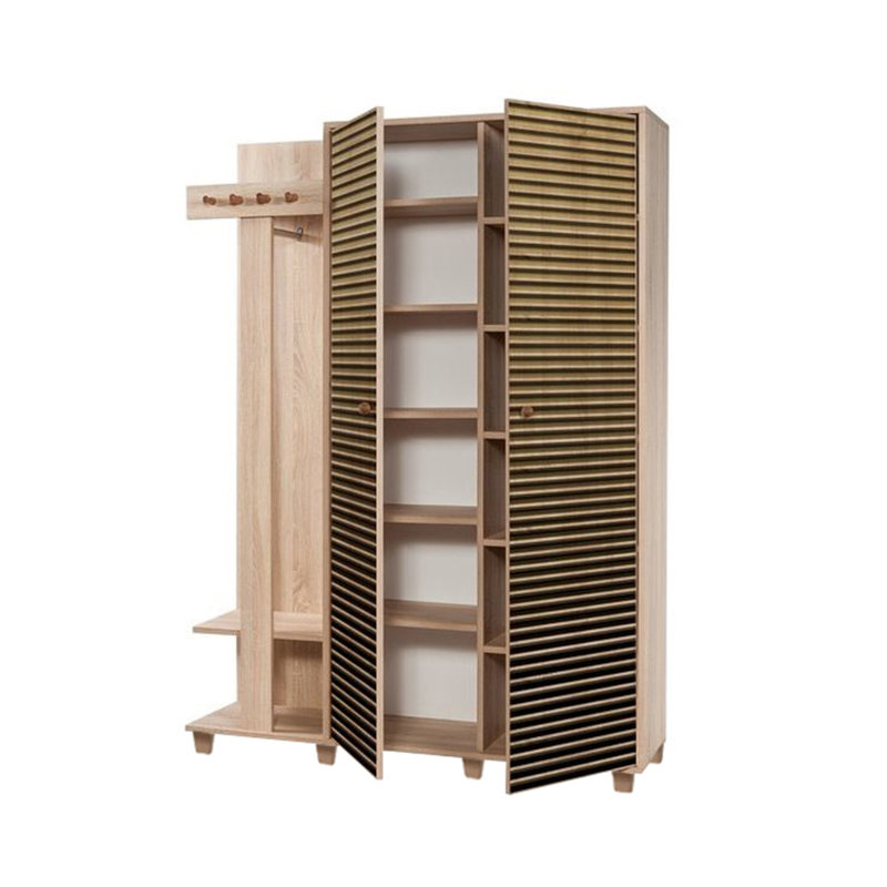Modern Hall Stand with Multipurpose Hanging Rack, Sonoma Oak, 53.1 x 75.6 x 14.2 inches | 100% Melamine Coated Particle Board, UV Coated, Numerous Shelves & Plastic Legs | Stylish Storage Solution for Entryway
