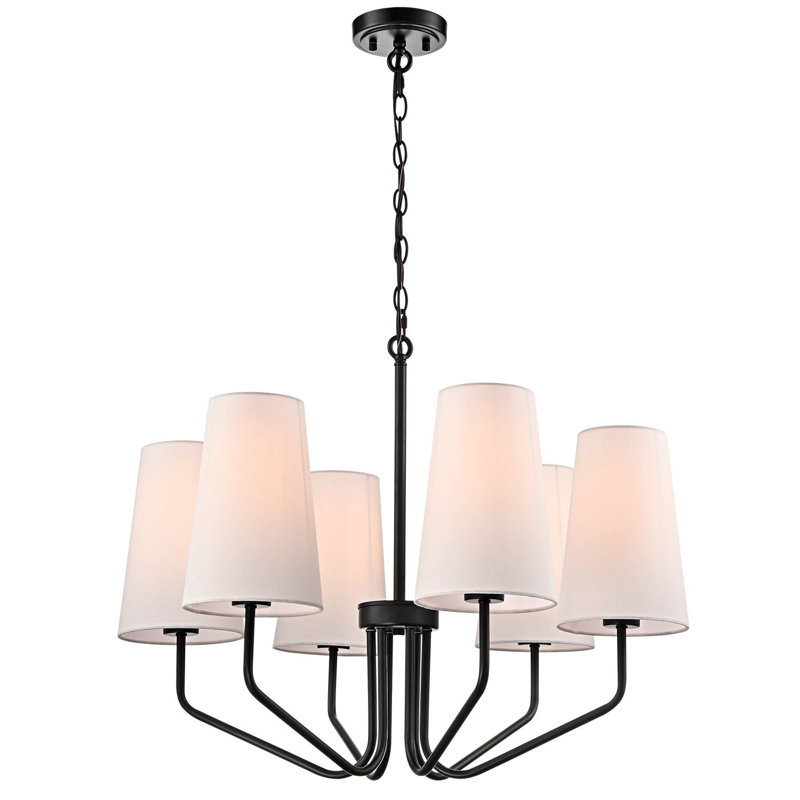 Portofino Modern Black Fabric Shade Pendant Light Fixture - 6 Light, Matte Black