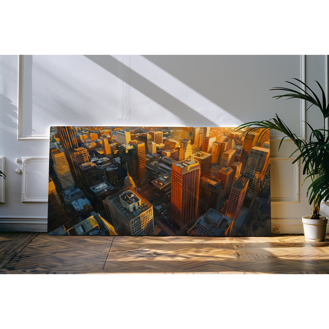 Bilder auf Leinwand 120x60cm Hochhäuser von Oben Kunstvoll Sonnenuntergang Großstadt