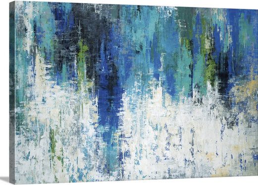 Large Blue and Green Abstract Landscape Canvas Art