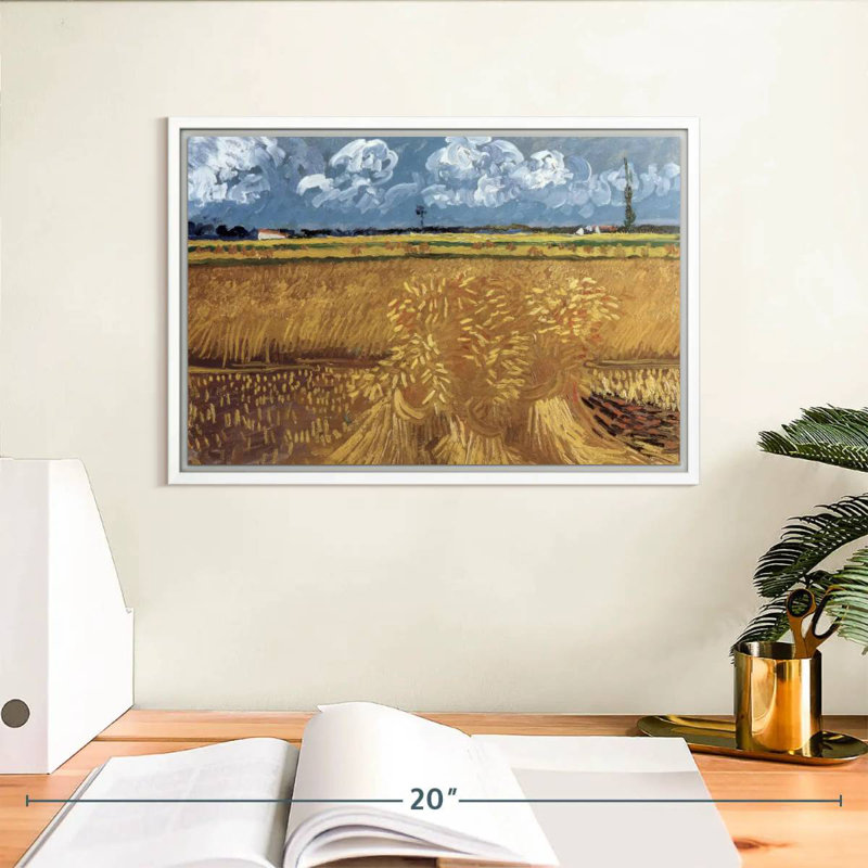 Champ de blé avec réas, Cadre flottant blanc, 13 po x 9 po