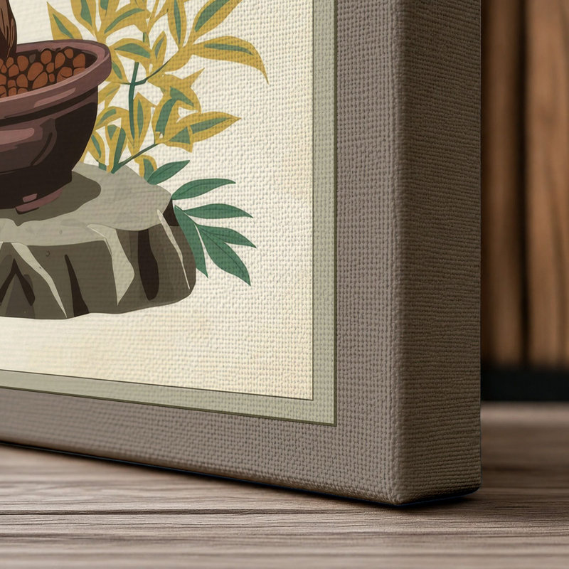 Bonsai with Attendants Japandi - Wrapped Canvas, 36x24 - 91.4 x 61.0 cm, Taupe Border