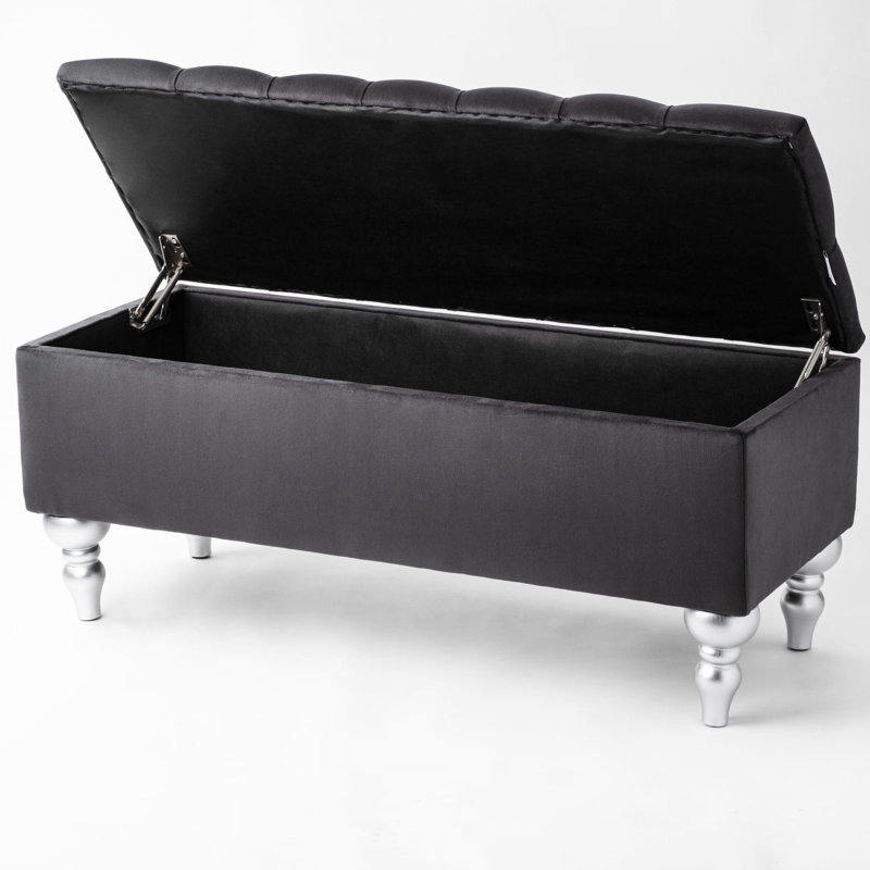Velvet Upholstered Storage Bench, 42cm H x 100cm W x 40cm D