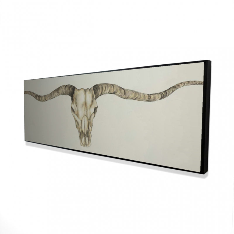 Toile crâne à corne longue | Décoration de ferme rustique pour chambre à coucher, H 49,25 po x l 17,25 po