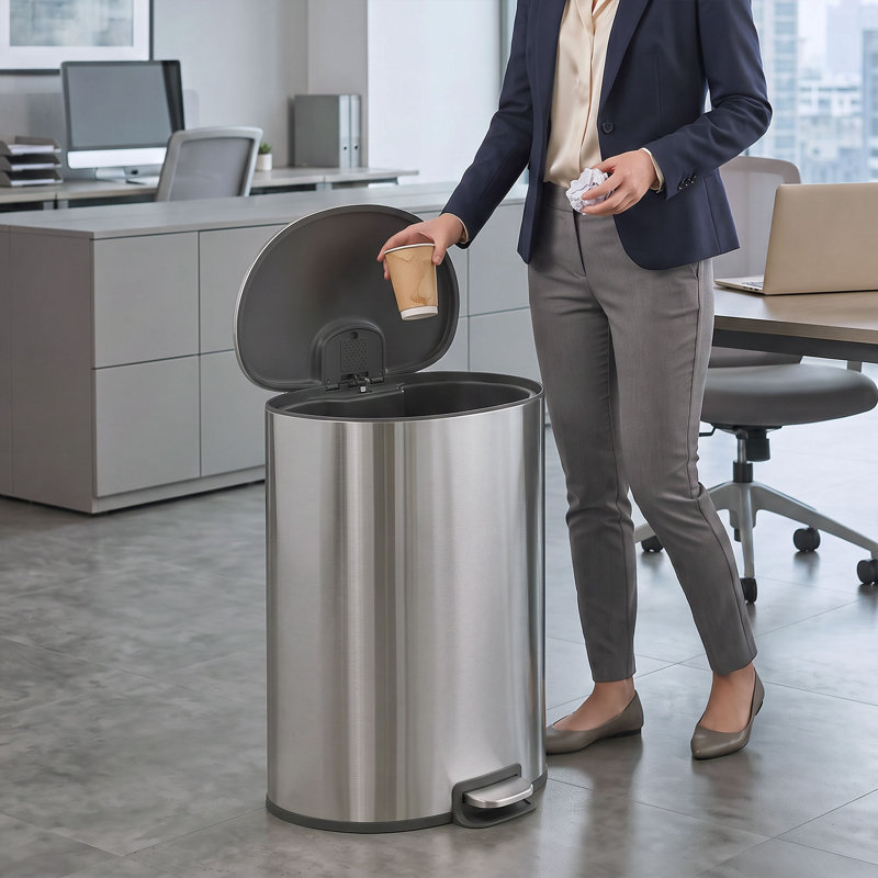 HOMCOM 50L Kitchen Pedal Bin Rubbish Bin with Soft-Close Lid, Black, Silver