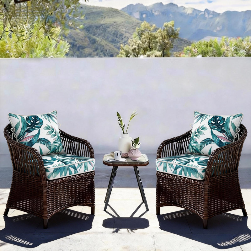24 x 28 In Patio Furniture Cushions set of 2, Fade Resistant Outdoor Seat Cushions witj 4 pairs of Ties, Deep Seat Cushion for Seat Patio Chairs, Rattan Furniture, Wicker Seating, outdoor Adirondack Chair, Palm Leaf