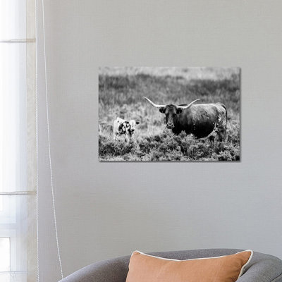 B&W Longhorn II by Tyler Stockton - Wrapped Canvas Print