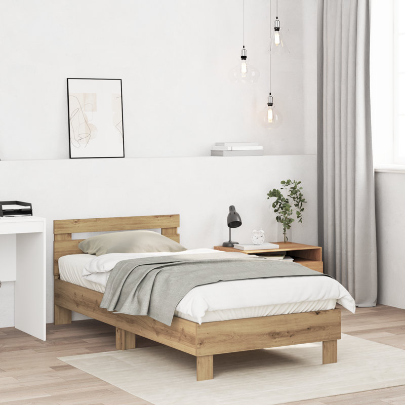Single Bed Durable Rustic Minimalist, Solid Wood, Natural, 90cm x 190cm